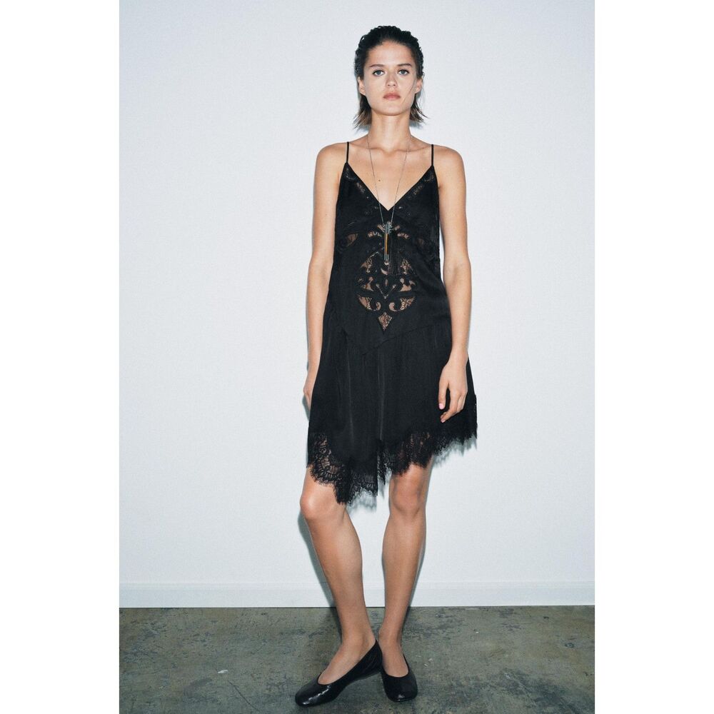ZARA ZW Collection Asymmetric Embroidered Lace Mini Dress XS NWT
